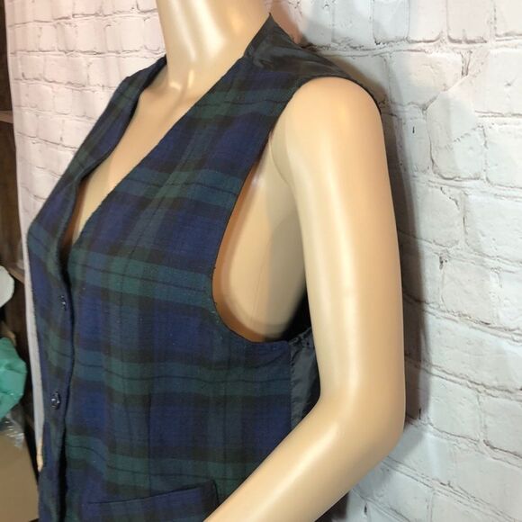 Vintage 1980s Marilyn Blue Green Plaid Tartan Vest 12 - Picture 4 of 8